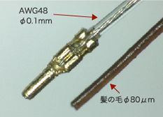 微細プレス加工の大きさ比較2｜AWG48φ0.1mmの画像